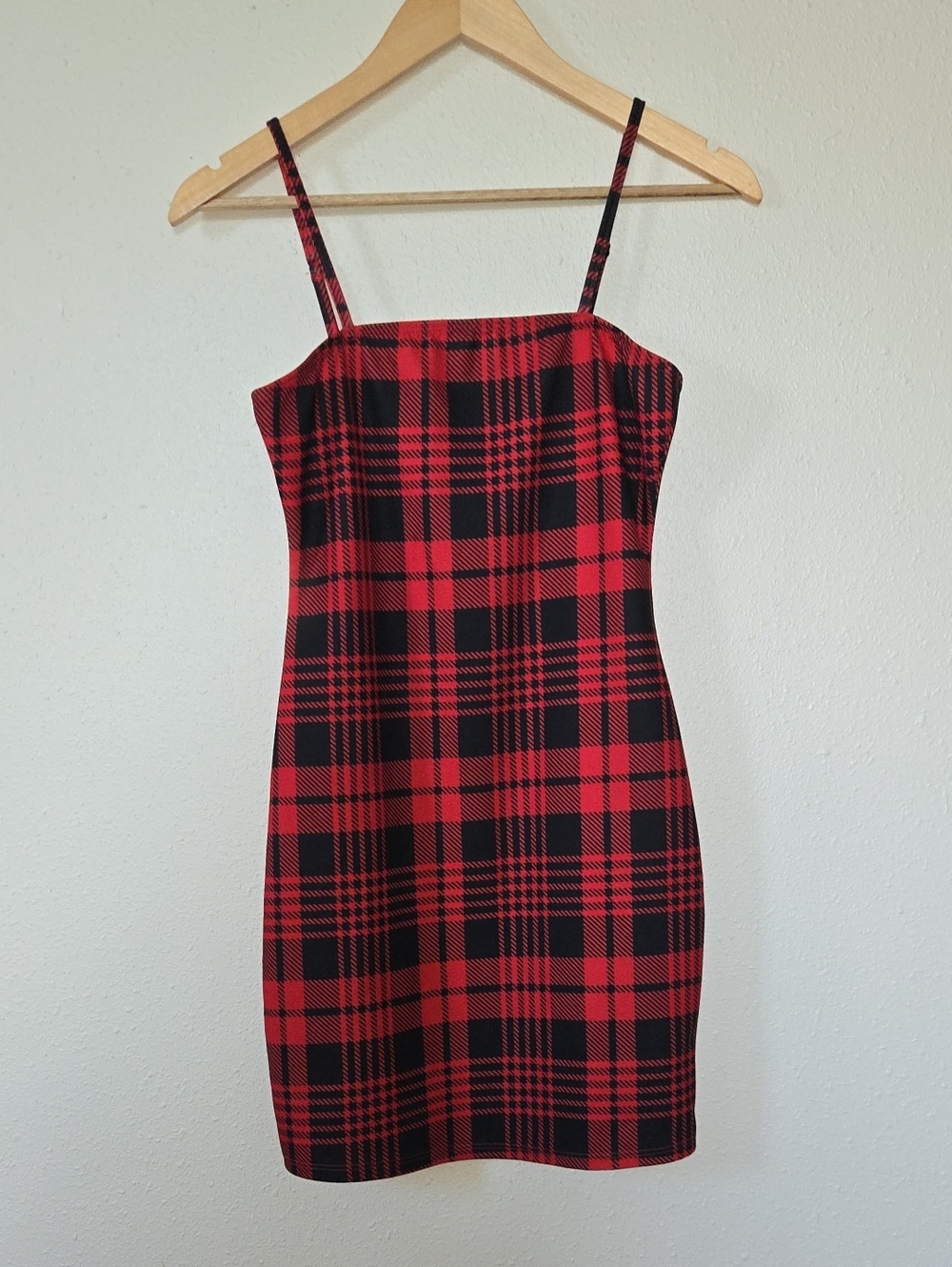 Red and Black Plaid Spaghetti Strap Mini Dress